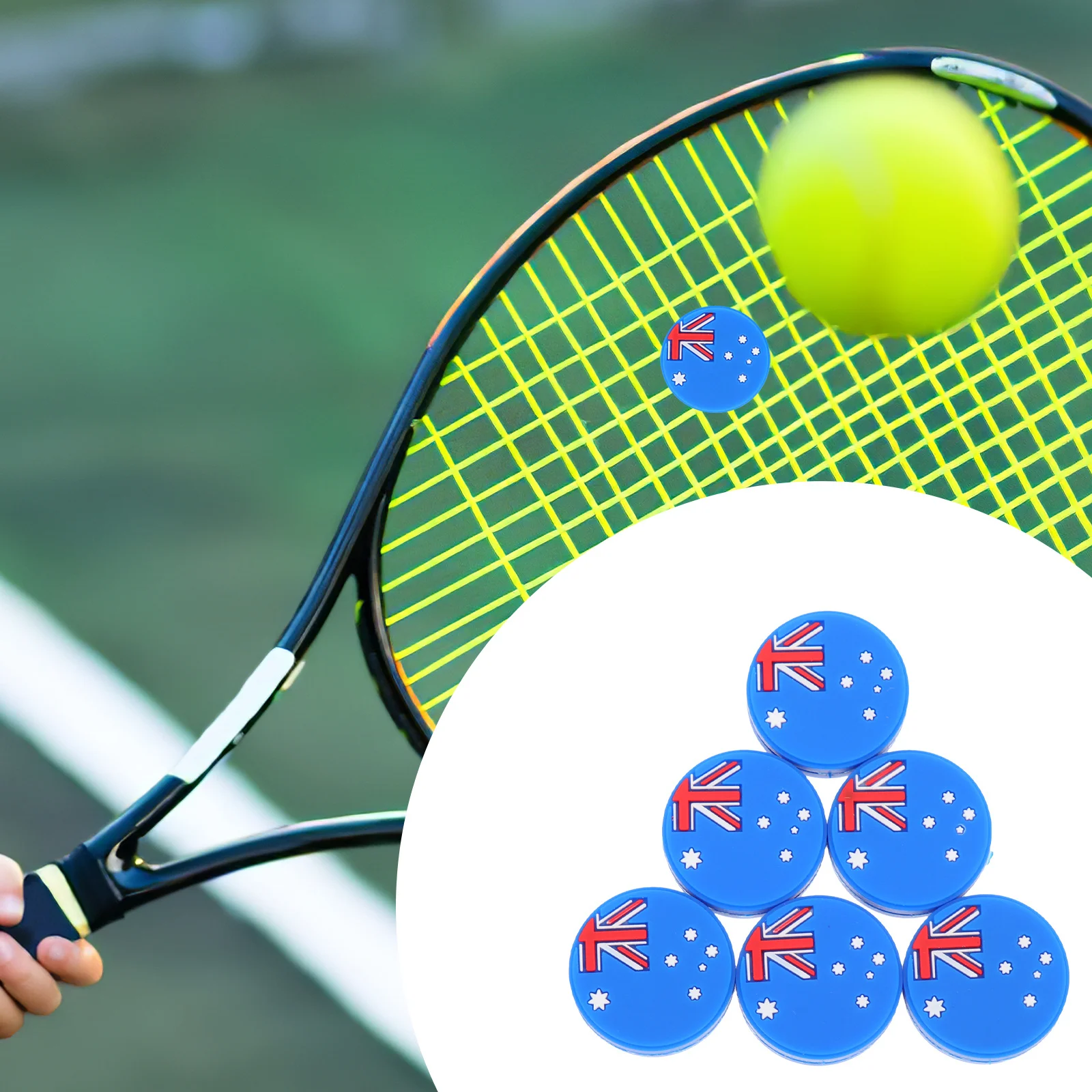 

6Pcs Tennis Racket Vibration Dampeners National Flag Silicone Shock Absorbers Improve Stability Durable Racquet
