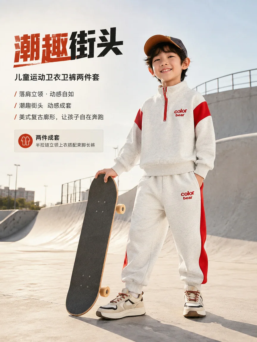 Kinder Sweatshirt mit Halbreißverschluss und Stehkragen + Hose 2-teiliges Set Kleidung 2026 Herbst Baby Jungen Mädchen Buchstaben-Stickerei Patchwork Lässiger Stil – Detail 1