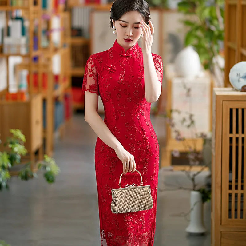 Cheongsam Dress Wedding Modified Version Photo Republic of China Style Lady Lace Engagement Good Quality