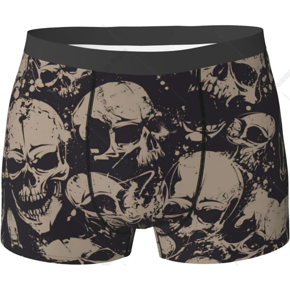 

Cool Retro Skull Graphics Print Men'S Underwear Boxer Briefs, Soft Comfortable Stretch Briefs For Everyday Use