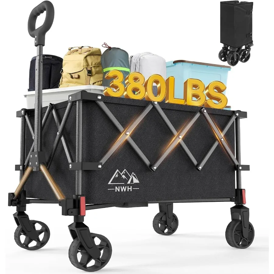 

Collapsible Wagon 380lbs Heavy Duty Folding Wagons Carts with Wheels Foldable Utility Cart with All-Terrain Wheels for Beach Ou