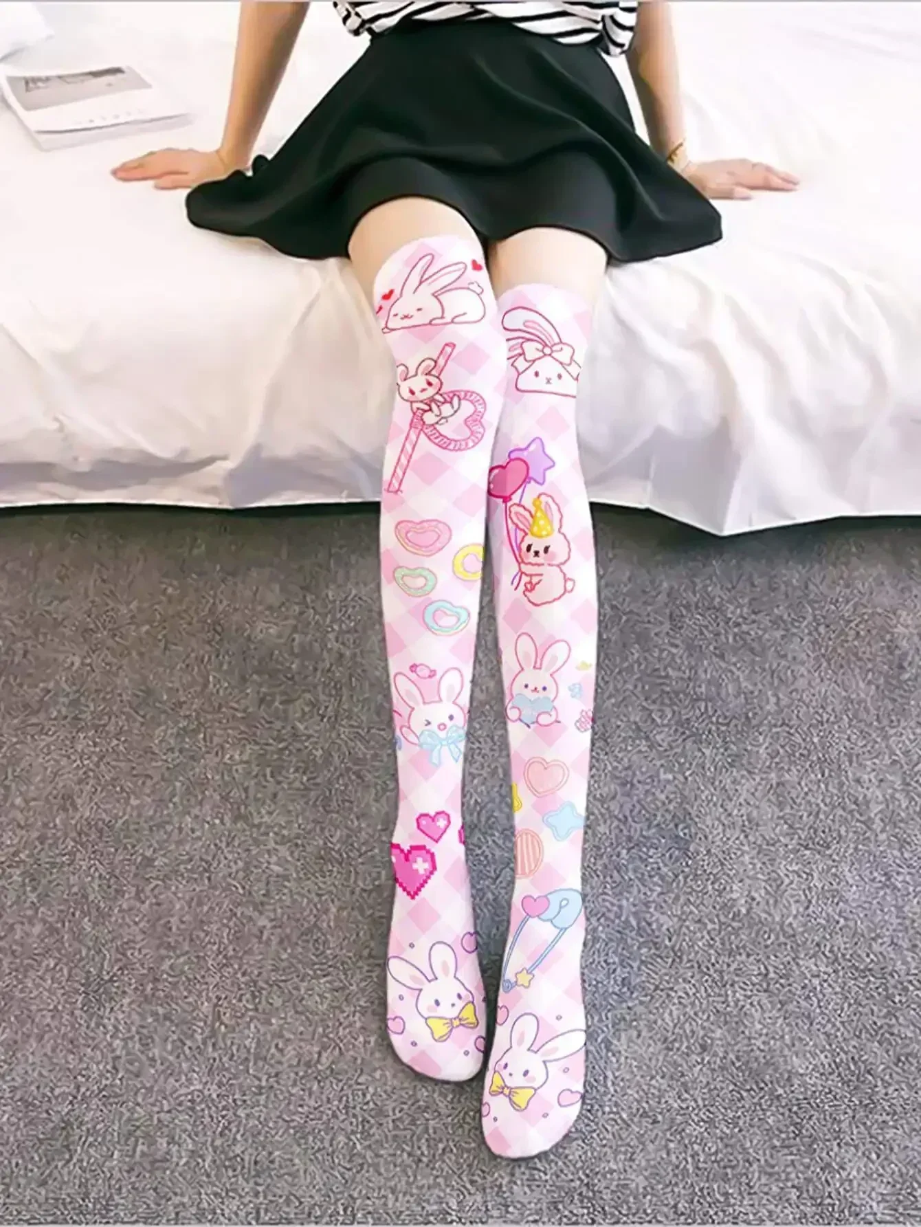 Cozy Cartoon Graphic Over Knee Socks