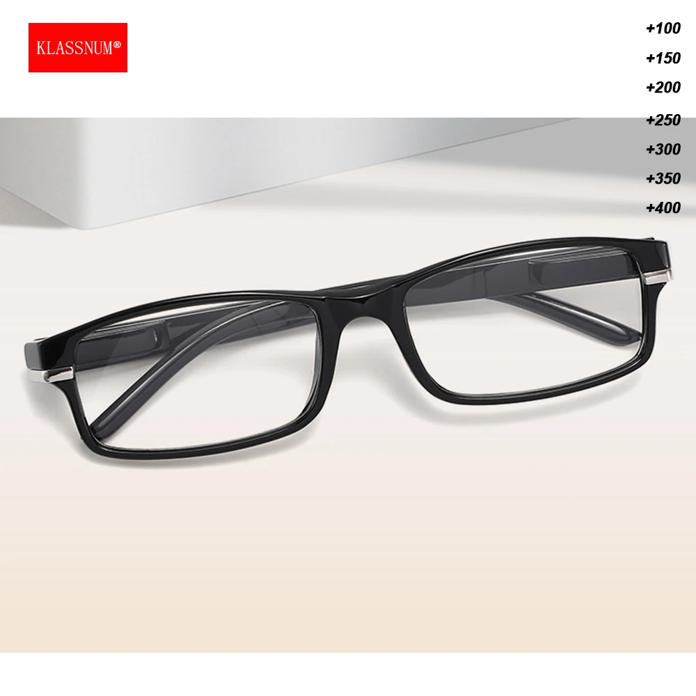 KLASSNUM Black Frame Reading Glasses Men Ultralight Magnifier Clear Lens Presbyopic Glasses +1.0+1.5+2.0+2.5 Plus Reader Eyewear