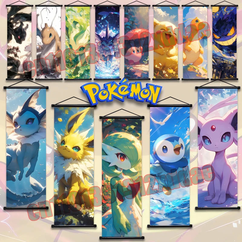 

Anime Pokemon Poster, Gengar, Pikachu, Eevee, Mewtwo, Print Art White Canvas Scroll Drawing Living Room Decor Art Painting