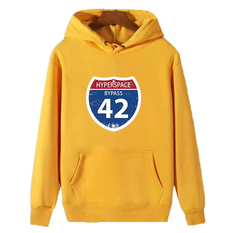 Hitchhikers Guide To The Galaxy Bypass 42 Hyperspace Douglas Adams graphic Hooded sweatshirts cotton essentials fleece hoodi