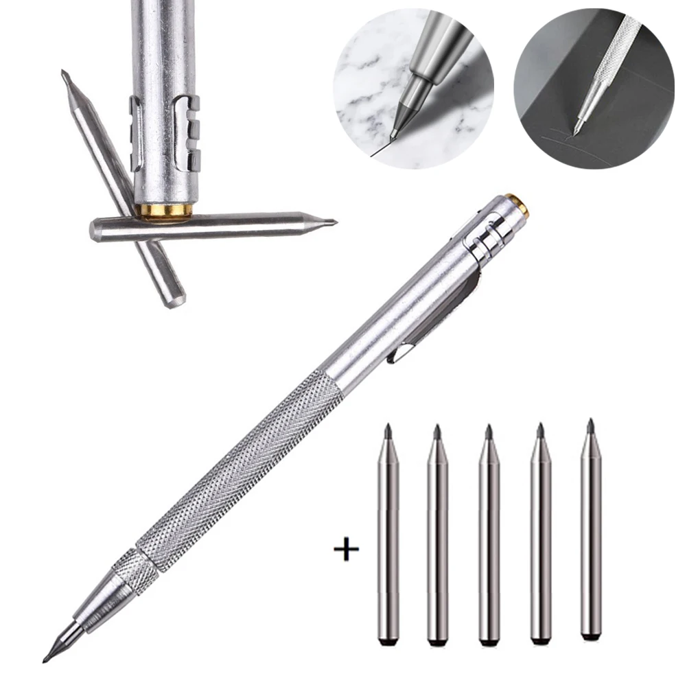 

6PCS Tungsten Carbide Tip Scriber Engraving Pen Marking Tip For Glass Ceramic 14cm Silver Tool Accessories