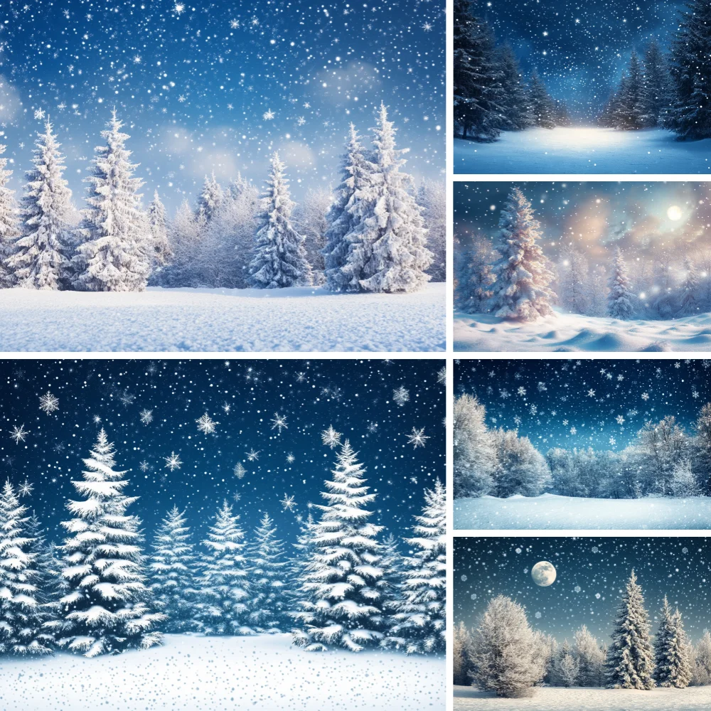 

Christmas Winter Snow Scene White Forest Art Backdrop Cloud Party Decorations Mountain Snowflake Natural Landscape Background