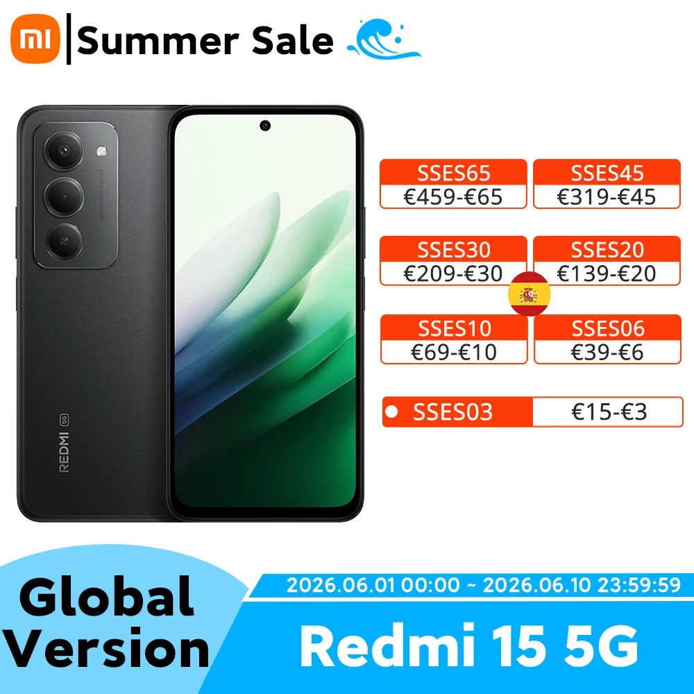 Redmi 15 5G Versión Global Snapdragon ® Smartphone 6s Gen 3 con Batería de 7000mAh (típico), Carga Rápida de 33W, Pantalla de 6.9″ y 144Hz, Cámara IA de 50MP