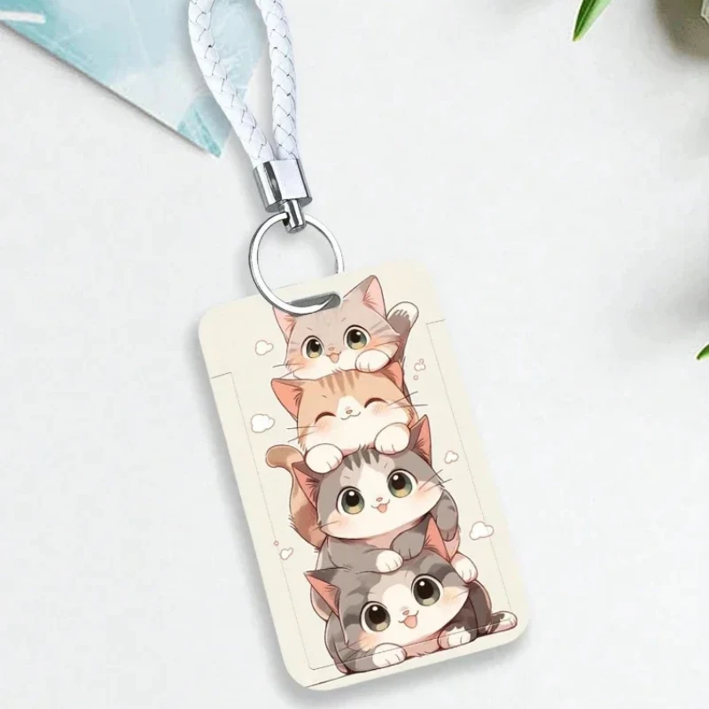 

Cartoon Cute Kitten Vertical High Value Card Holder with Lanyard Suitable for Kpop Idol Card Collect Organizer Stationery