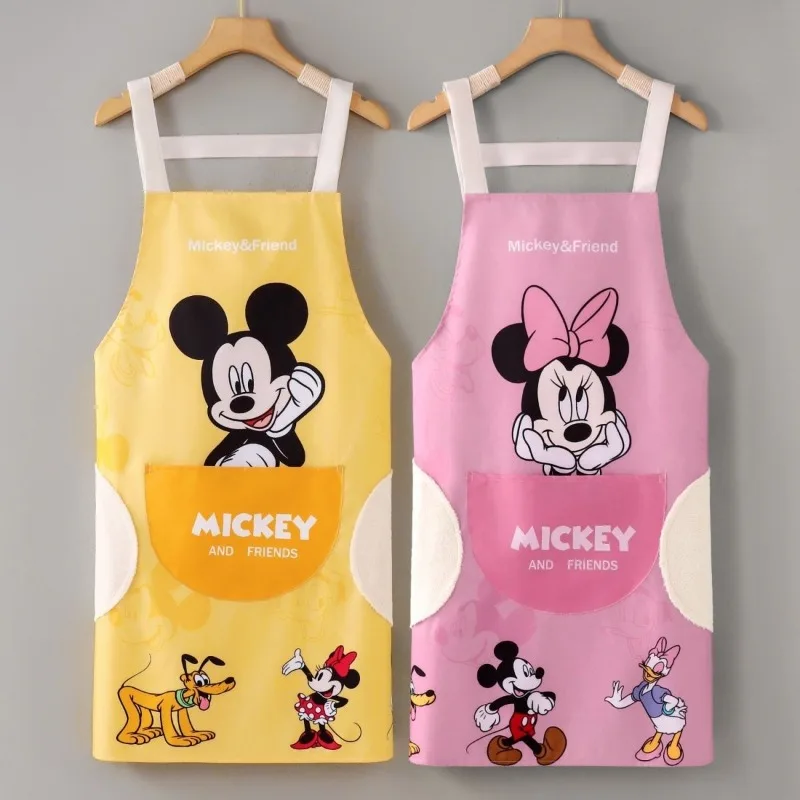 Delantal de Mickey Mouse de Disney para cocinar, hornear, impermeable, Anime, tareas domésticas, antiincrustante, monos de café bonitos para hombres y mujeres, suministros de cocina