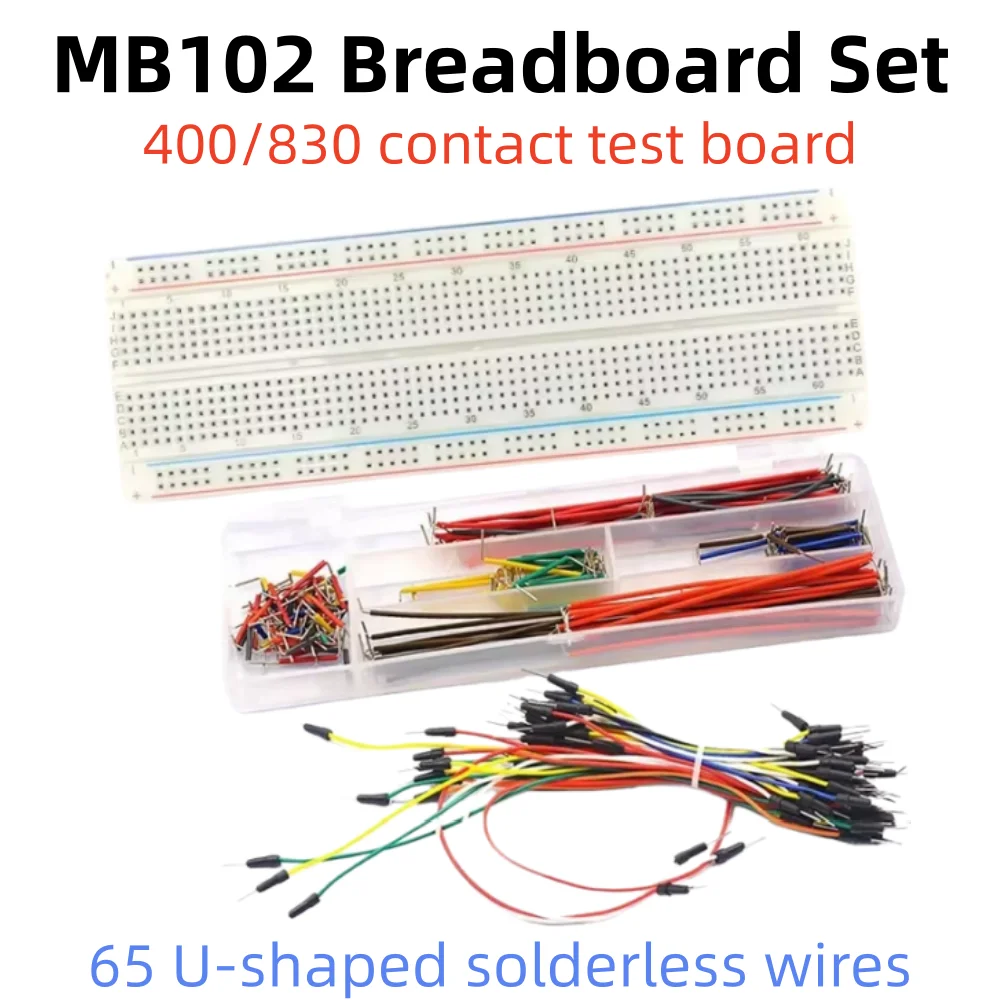 MB102 Breadboard Kit 830/400 Points Prototype Board 65 Jumper Wires U-Shaped Solderless Breadboard Jumper Cables DIY Electronic