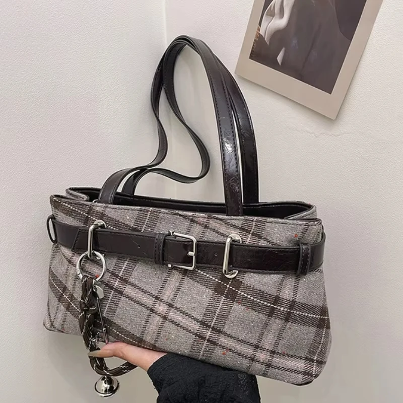 

Fashionable Retro Soft PU Leather Checked Shoulder Bags Large Capacity Hot Sale Bags for Women Zipper Cloth Women's Handbags