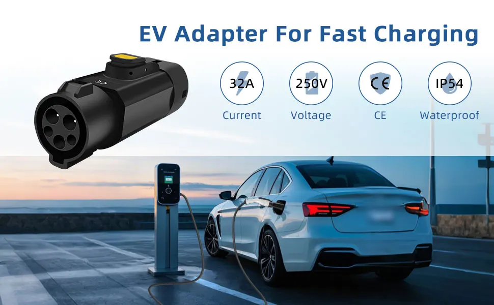 EVqiaoyi Typ1 auf Typ2 EV-Adapter 32 A 7 kW von SAE J1772 Stapel auf Typ2 EV-Ladekonverter für EU-Standard-Autos – Detail 2