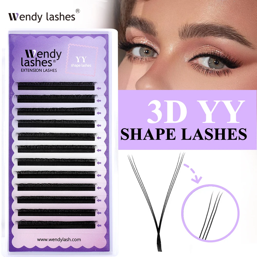 Wendy Lashes YY Shape Eyelash Extensions 12 Lines C/D Curl Black Y Lashes Premade Volume Fans Individual Eyelashes Supplies