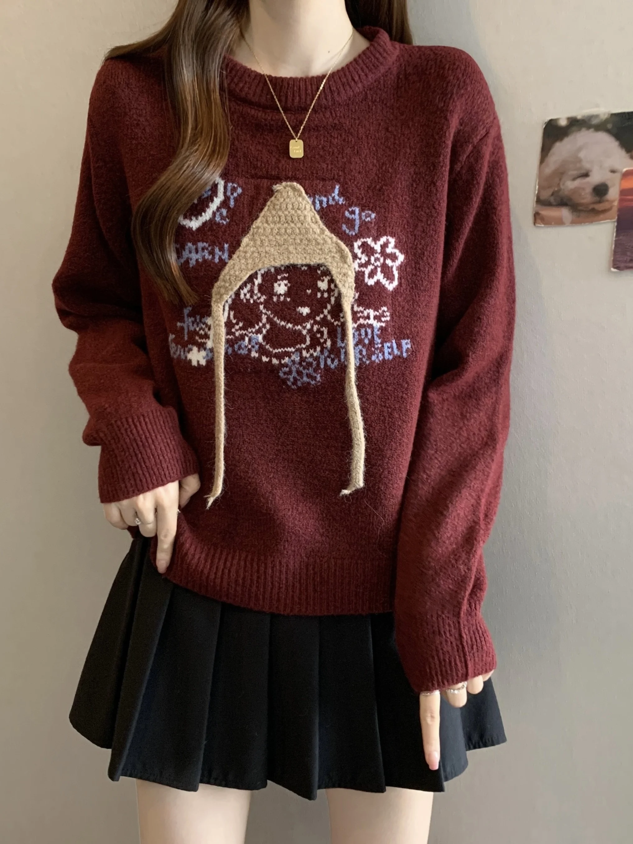

plus Size Knitted Sweater Red Hat Girl Casual Loose Inner Wear Beautiful Top for plus Size Women Comfortable Breathable Korea...