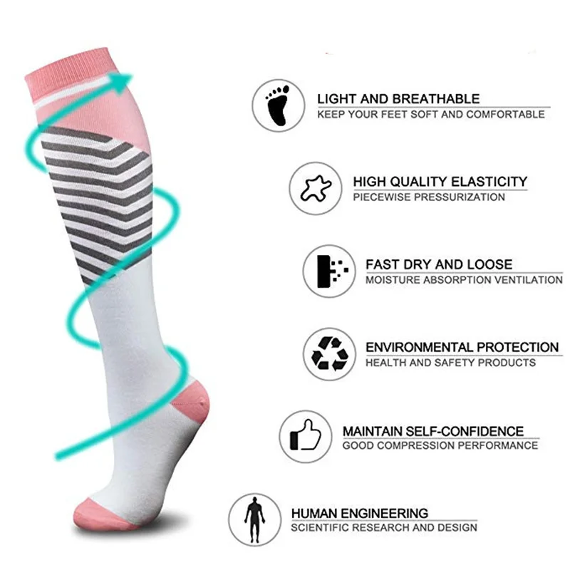 1 Pair Men\'s Compression Stockings Soccer Sport Socks MenBreathable Fitness Outdoor Running Cycling Long Pressure Stockings