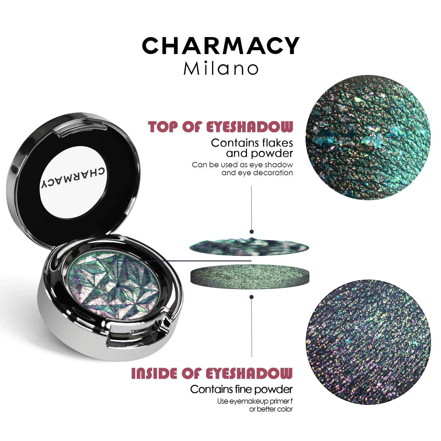 CHARMACY 2023 New Multichrome Single Eye Shadow High Pigment Long Lasting Duochrome Eyeshadow Glitter Eye Cosmetics Dropshipping