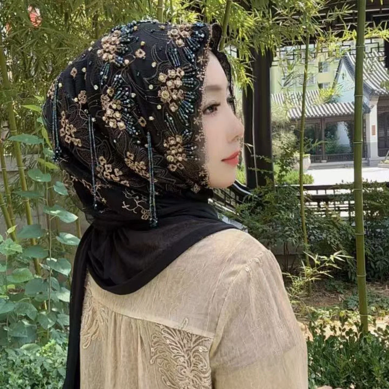 Muslim Malay Handmade Headscarf Turban Hat for Women, High-End Covering, New Pullover Style with Tassel Shawl and Long Scarf