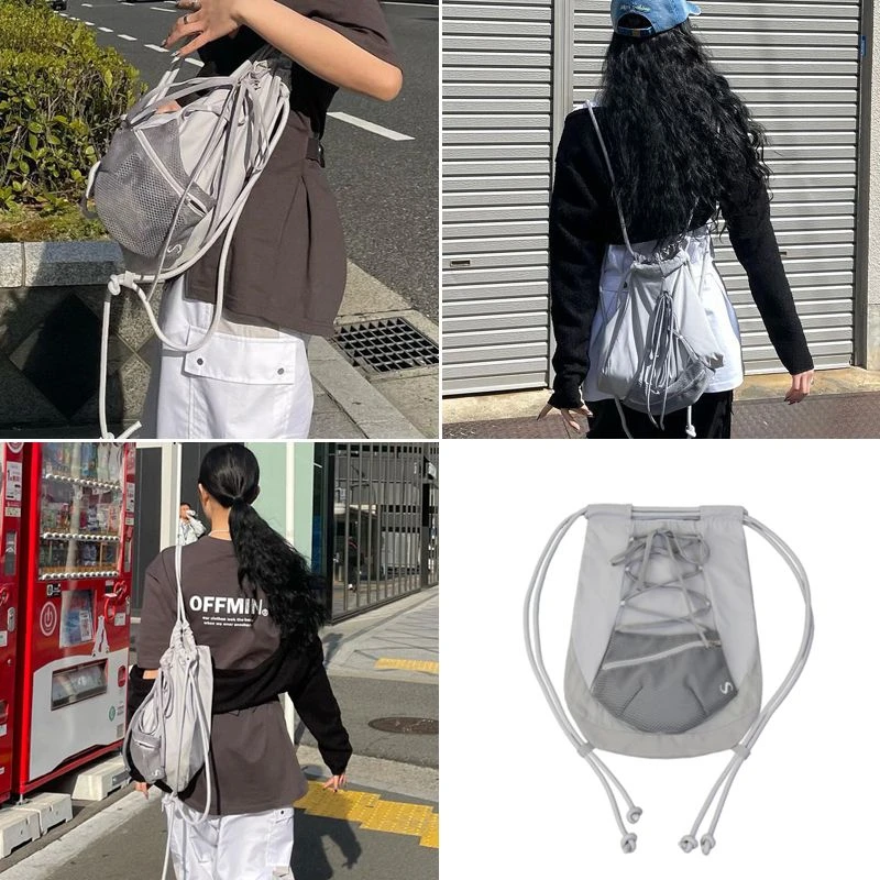 Y2K-Sac à Dos en Nylon à la Mode Coréenne, Fourre-Tout Décontracté, Preppy, de Grande Capacité, avec Poignées, Filet Amovible, de Voyage, Streetwear, de dehors