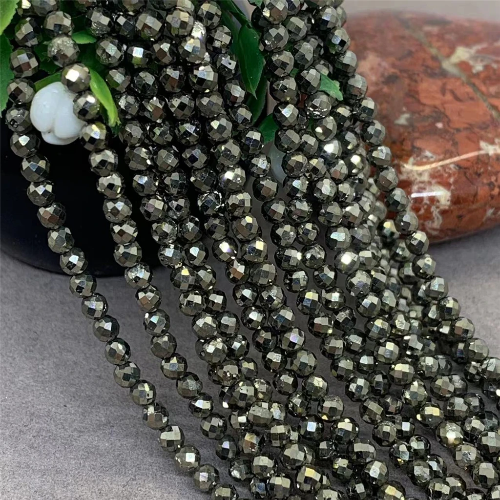 Natural Stone Pyrite Small Facet Beads Shiny 2/3/4mm Cut for DIY Accessories