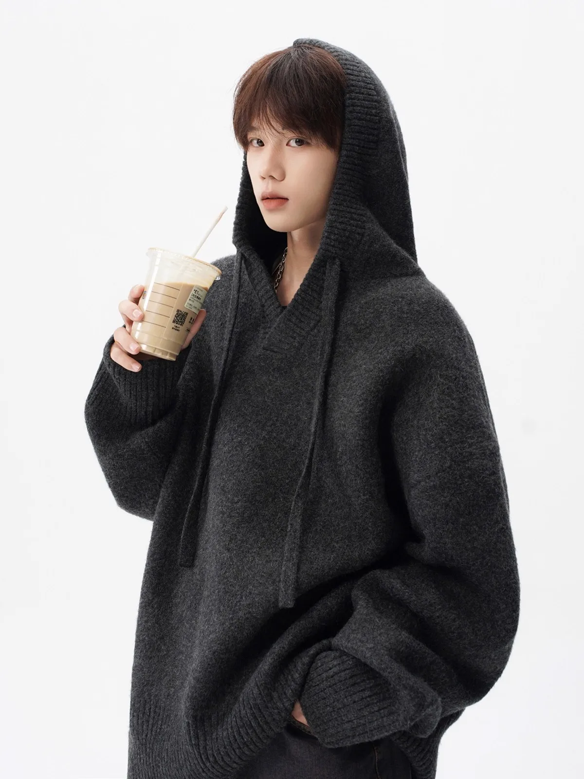 

American Sle Hooded Knitted Sweater Jaet for Men Trendy Brand Floral ey Couple Sweaters High Street Lazy Sle Versatil...