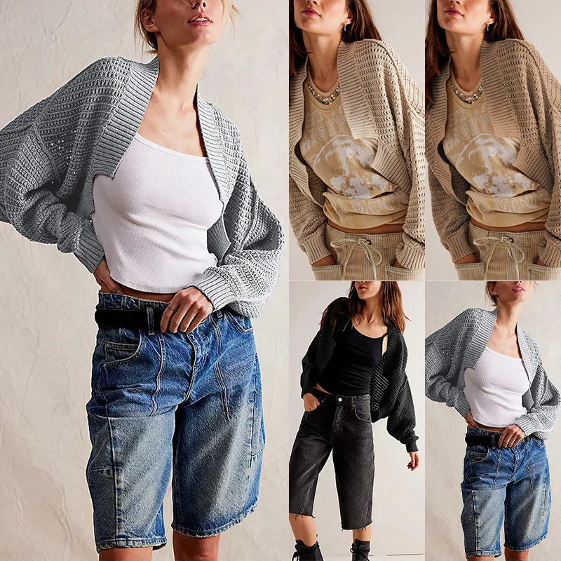 

Faionable V-Ne Batwing Sve Вязаный открытый кардиган Свитер Осень Зима Новый Sle завод Temu Long Sve Трикотаж