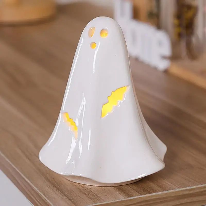 Ghost Nightlight Spooky Nightlights Bat Nightlight Ceramic Cute Ghost For Table Ornament Halloween Decorations Party Supplies