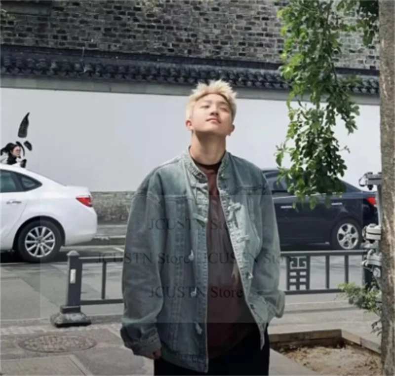 

Винтажная джинсовая куртка в китайском стиле, мужская уличная одежда, восточная одежда, осеннее мужское джинсовое пальто, мода 2025 года, свободная верхняя одежда в стиле хип-хоп