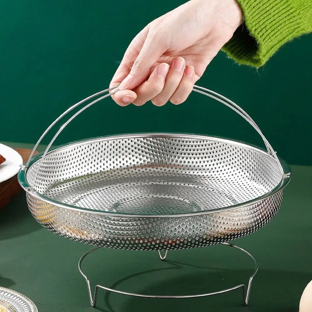 Stainless Steel Food Steamer Basket Pressure Cooker Steamer Basket with Handle Steaming Grid Drain Drainer Cooking Utensils