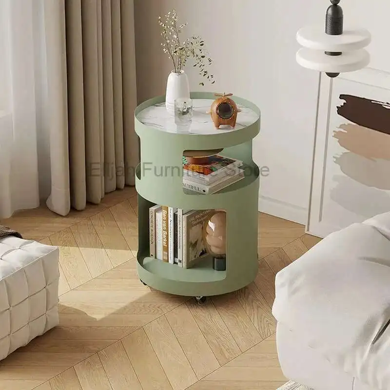 

Mobile Bedroom Bedside Table Wrought Iron Rock Board Storage Cabinet Simple And Creative Bedside Storage Cabinet