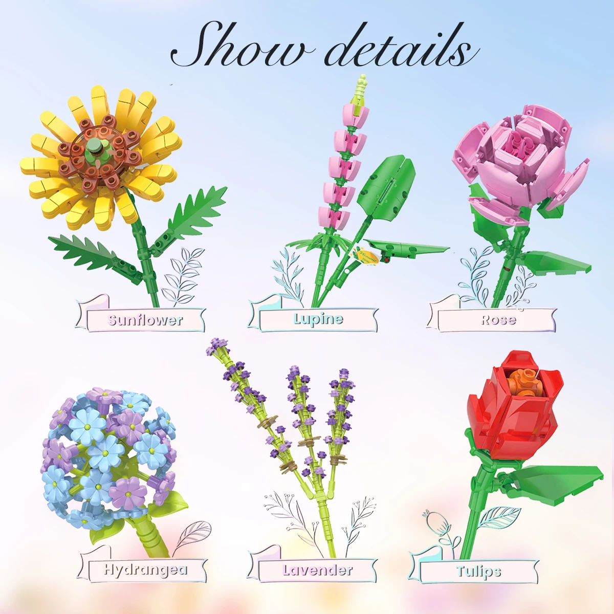 Bloc de construction classique, série de modèles d'été, Bouquet exquis, jouet d'exposition de bureau, ensemble de briques, bricolage, cadeaux de Festival pour enfants