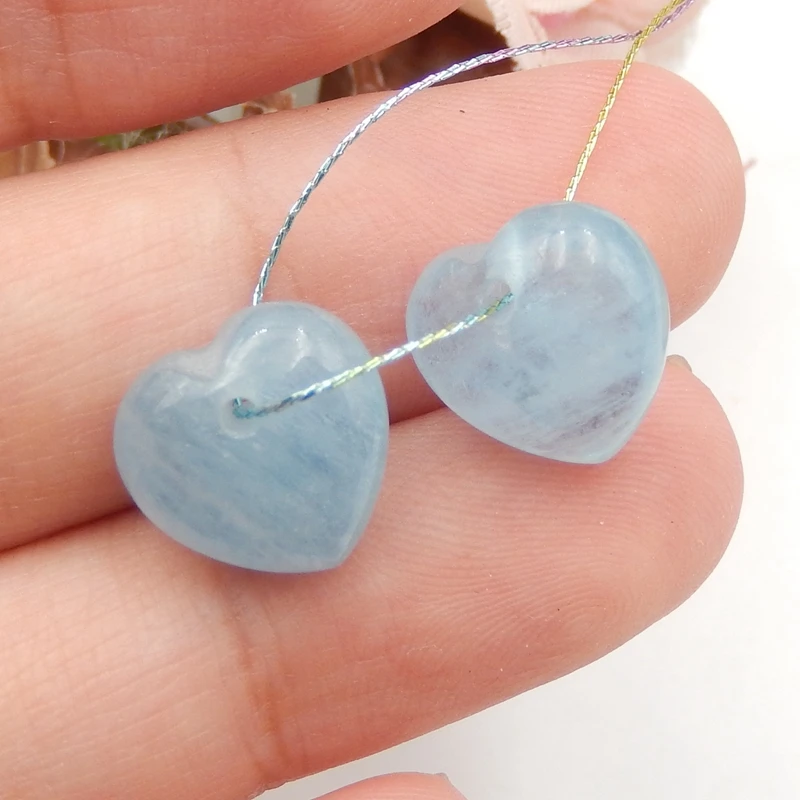 Carved Heart-shaped Charms Women Earrings Jewelry Gift Gem Customized,birthday gift!! Blue Aquamarine Earring Beads10x11x7mm3.5g