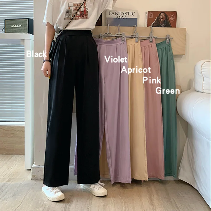 

2024 Spring Summer Wide Leg Pants Women Casual High Waist Korean Fashion Office Ladies Elegant Black Straight Suit Trousers