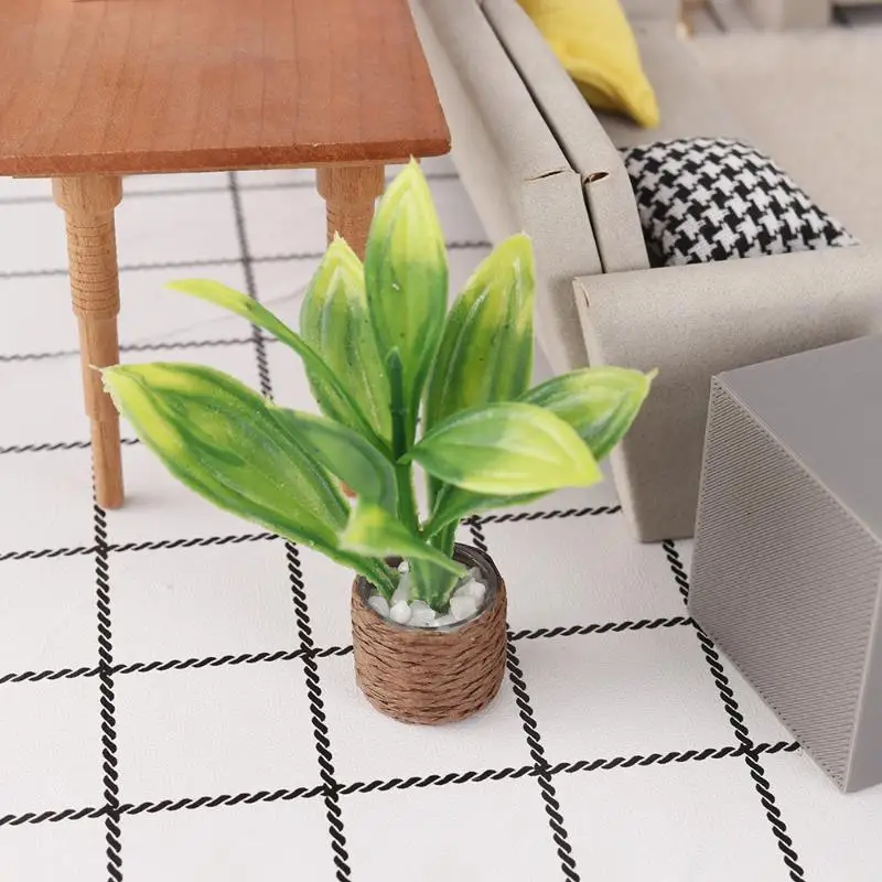 1Pcs Mini Artificial Potted Plant Dollhouse Greenery Ornament Woven Pot Fake Plant For 1:12 Scale Doll House Home Scene Decor view 5