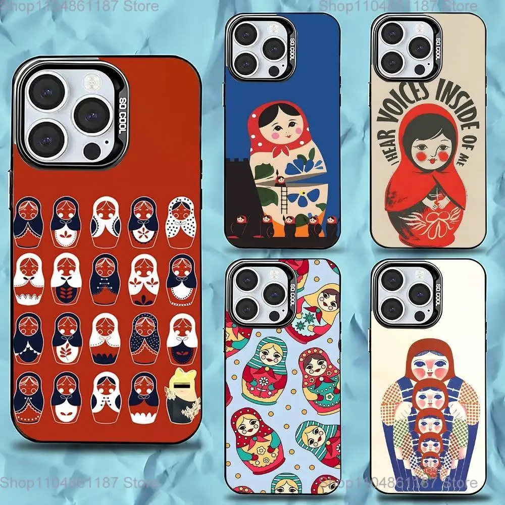 

Russian Dolls Matryoshka Phone Case For iPhone 17,16,15,14,13,12,11,Pro,Max,Plus,Mini,XS,SE Anti Fall Black Matte Hard Bumper