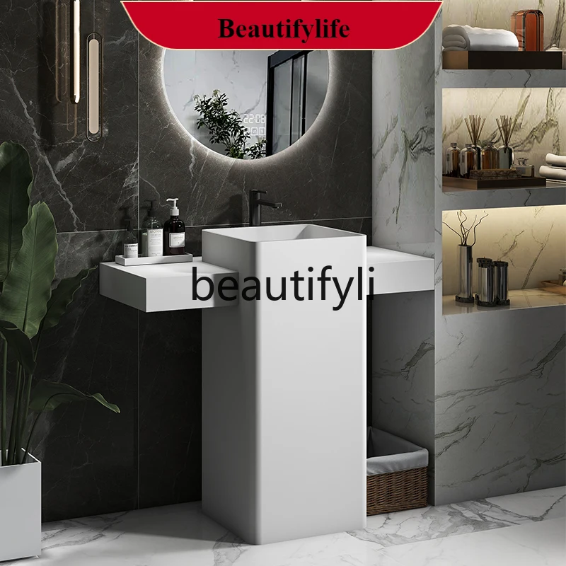 

B185 Artificial stone vertical hand wash basin, bathroom integrated floor type column-resistant basin wash table