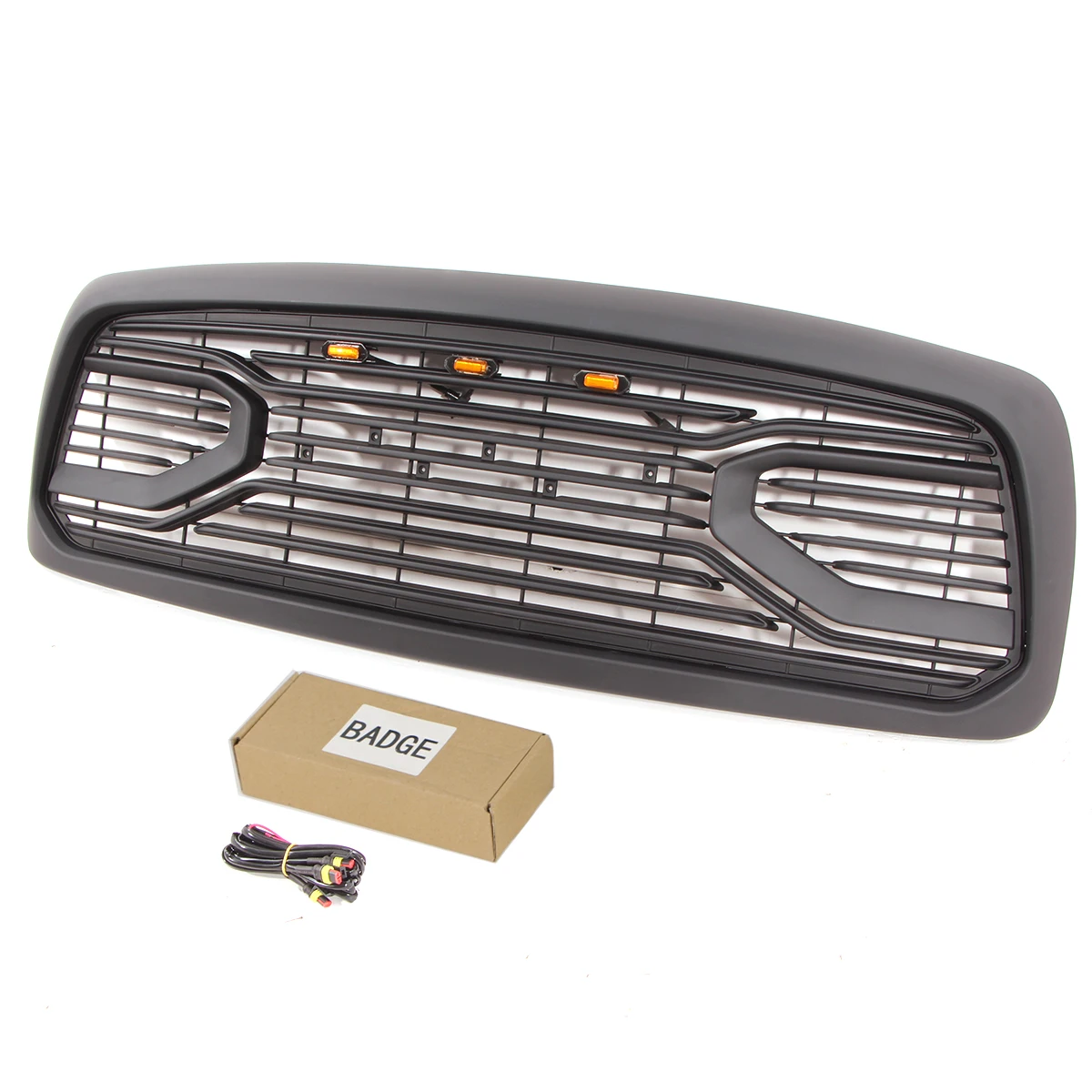 Black Front Grille Big Horn Fit For 2002-2005 / 2006-2008 / 2009-2012 Dodge Ram 1500 W/Lights