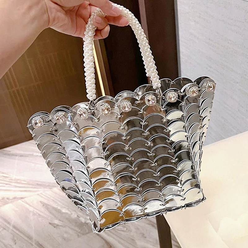 

Lady Mini Evening Bags For Women Handbags And Purses Luxury Designer 2023 New In PVC shiny Wafer Weave Mosaic Imitation Diamond