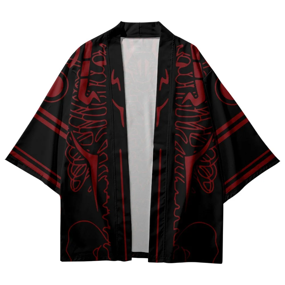 Japanese Fashion Skeleton Print Kimono Casual Beach Cardigan Tops Women Men Cosplay Haori Asian Clothing Plus Size