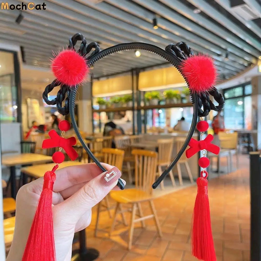 

Elastic Sweet Girls Pearl Bow Tassel Flower New Year Headress Children's Headband Hanfu Hair Hoop Chinese Style Hair Band