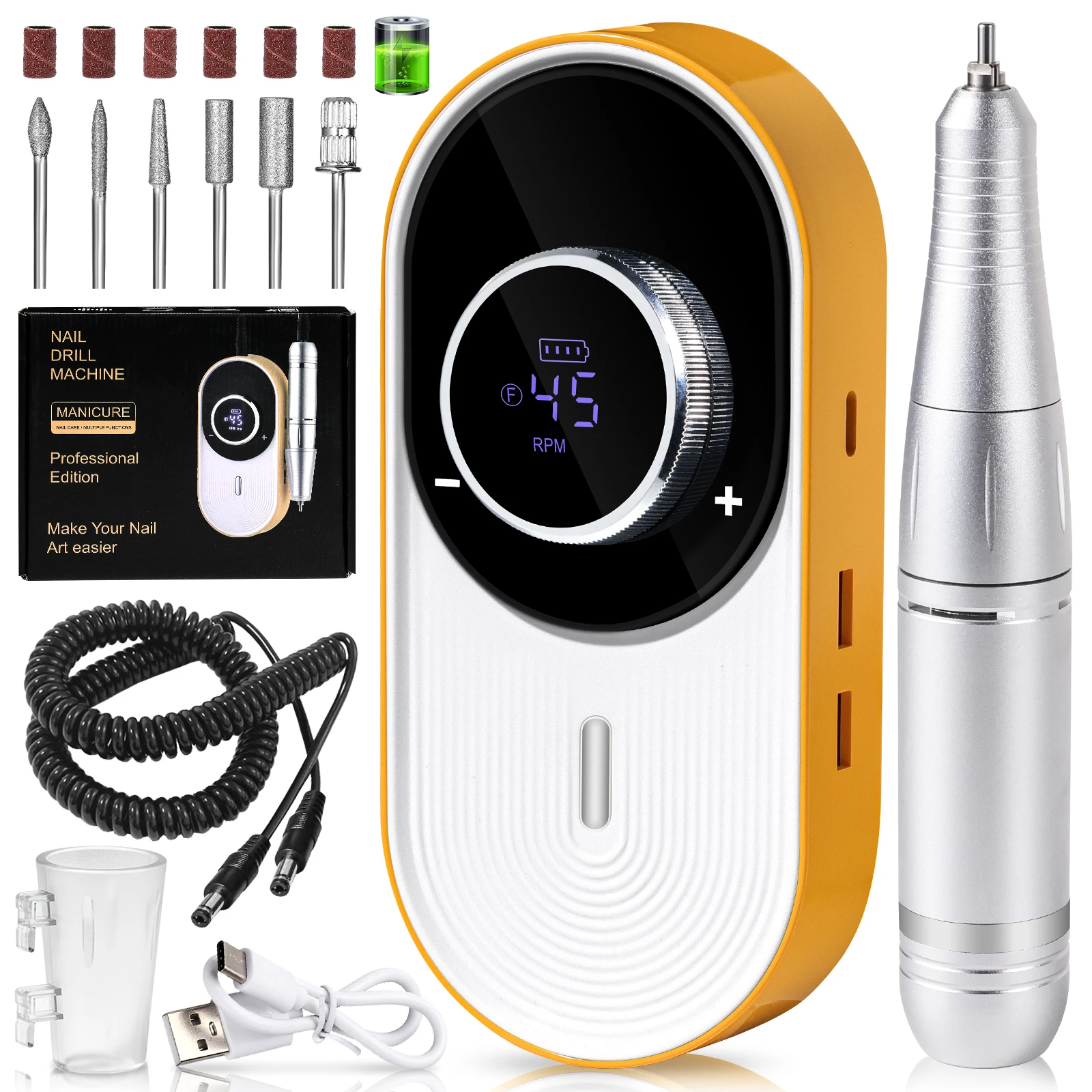 

45000RPM Portable Electric Nail File Rechargeable Nail Drill Low Noise Professional Nail Gel Polish Remove Grinding Equipment