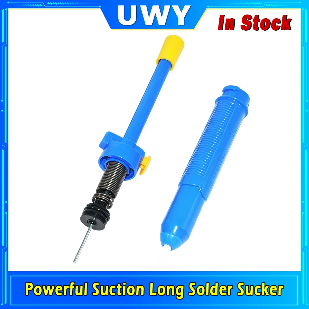 Extra Long Powerful Solder Desoldering Pump Anti-Skid Handle Large Plastic Desoldering Suction Tool With 2 Replacement Nozzles