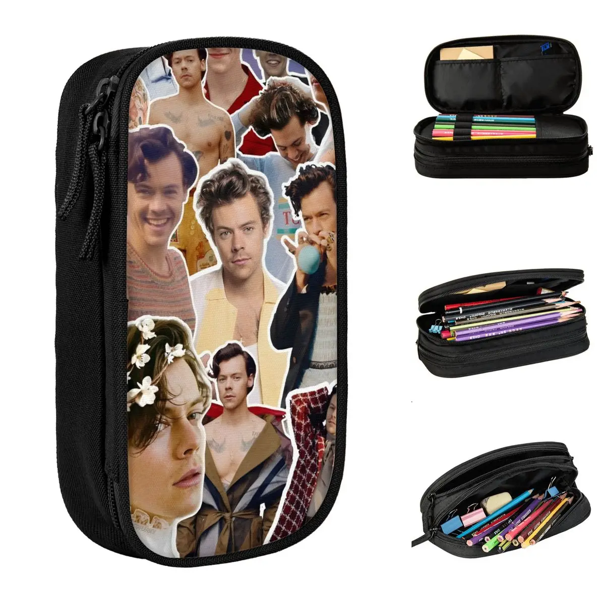 Creative Harrys Styles Singer Pencil Case Pencilcases Pen Box for Student Large Storage Bag Office Zipper Stationery