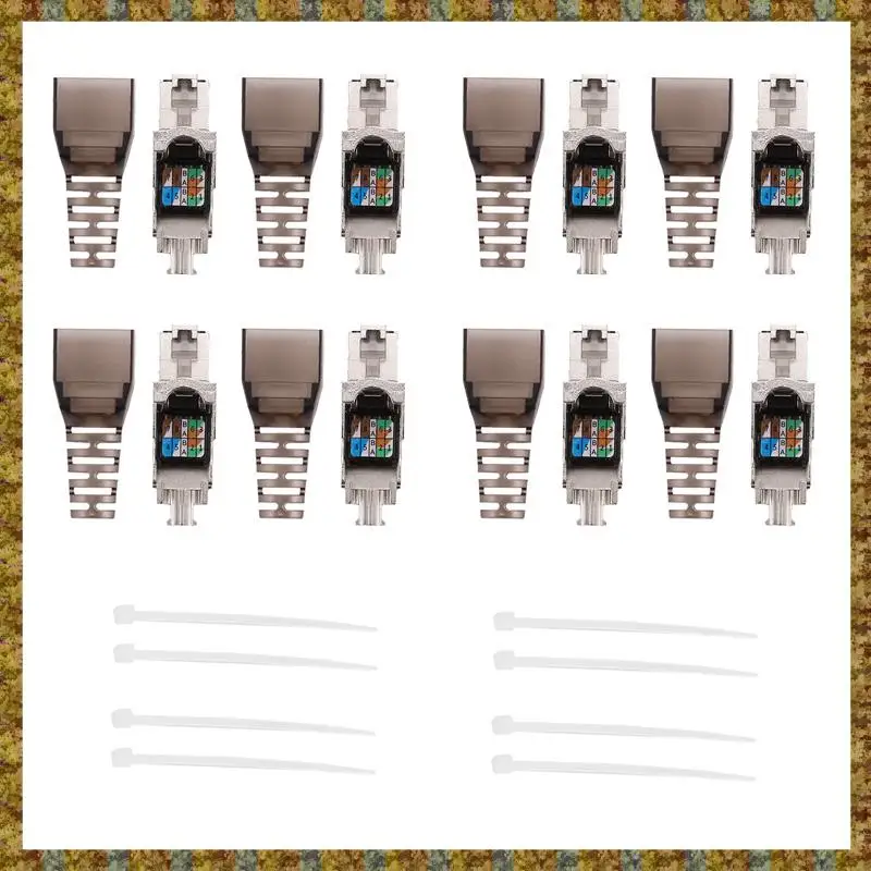 

F-F 8Pcs Tool-Free Shielded RJ45 Cat 7 Termination Plug Cat7 Plug / Cat7 Connector Connectors Modular 23/24AWG