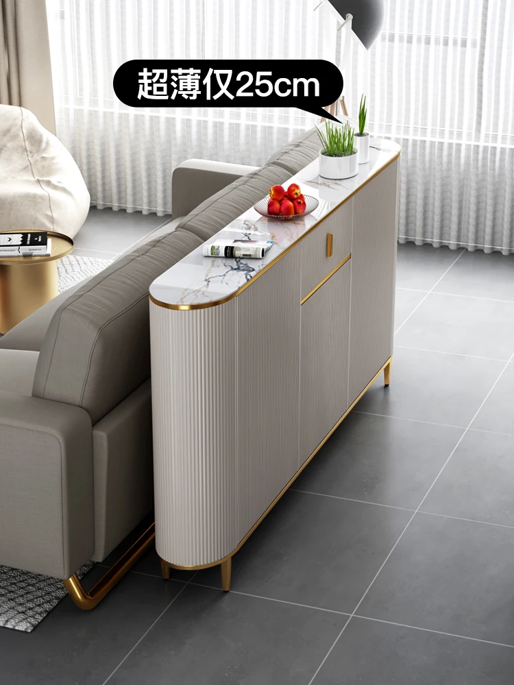 Ultra-thin sideboard: modern, simple and light luxury, living room storage, backrest, pantry, solid wood