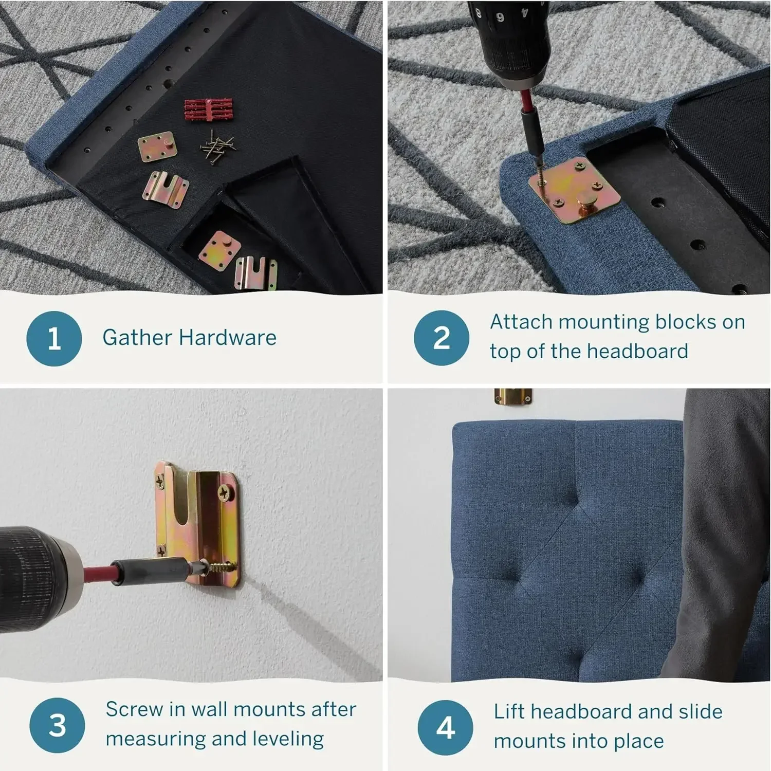 Full XL Size Mid-Rise Upholstered Headboard - Diamond Tufted - Padded Polyester