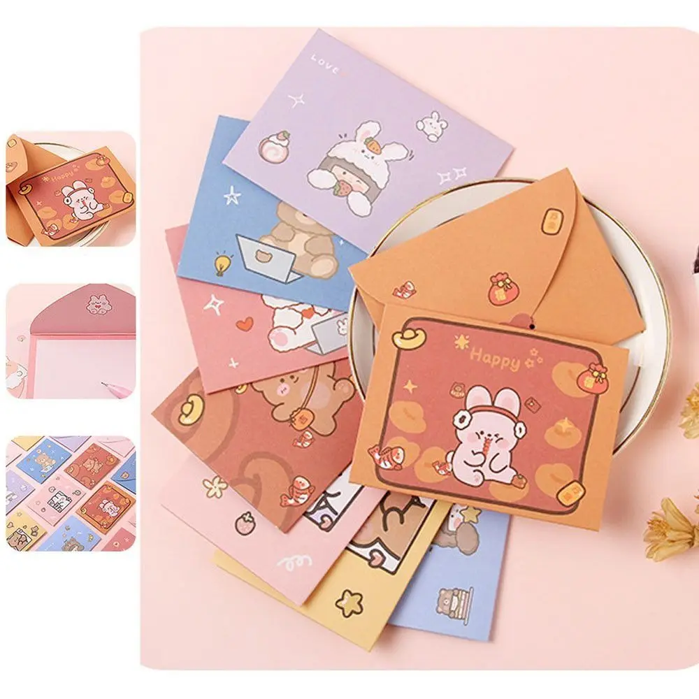 Bear Rabbit Blessing Thank Envelope Foldable Cartoon Decoration Letter Paper Beautiful Cute Cartoon Greeting Card New Year Gift