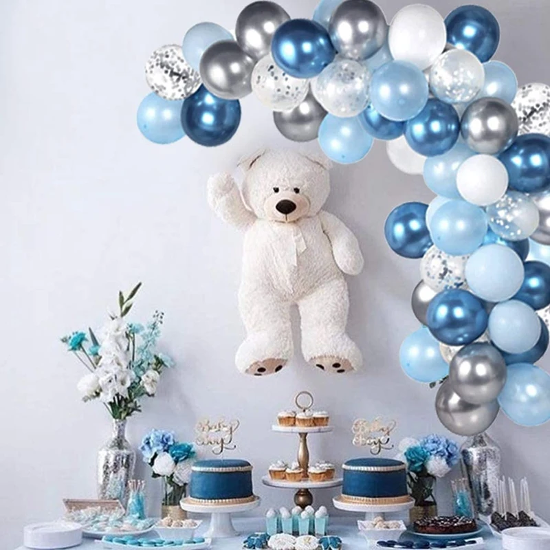 104Pc Blue Balloon Arch Garland Kit Silver Metallic Balloons For Baby Shower Birthday Wedding Party Decorations Supplies