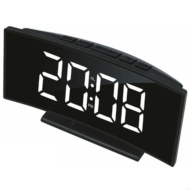 Stylish Digital Room Clock With Large Curved LED Panel And Different Alarm Sounds Contemporary Alarm Clock X3UC