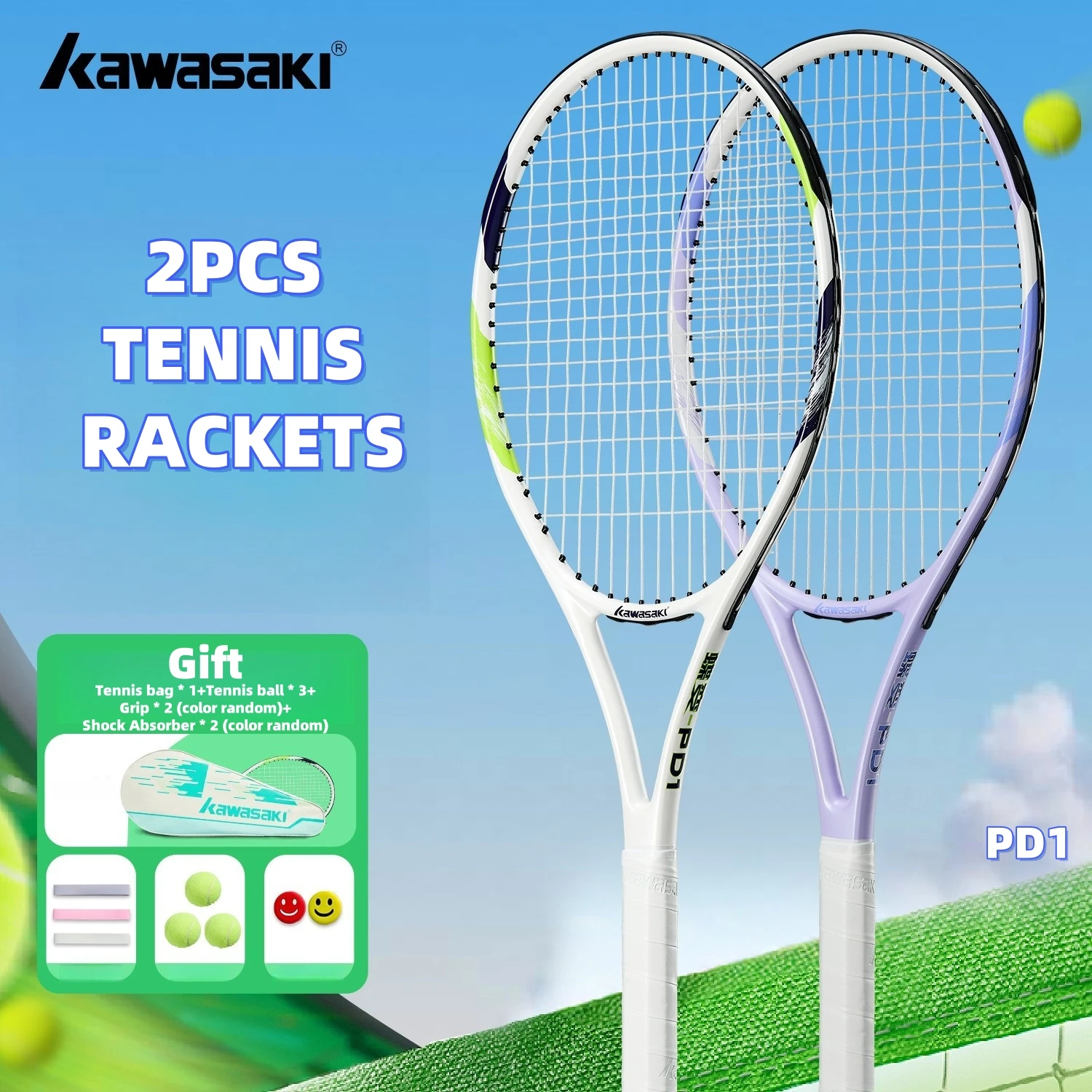 Kawasaki Lichte Tennisrackets Set Carbon Composiet Racket Set KD1 & PD1 Beginner Professionele Schieten Mannen en Vrouwen Training set
